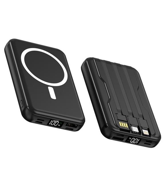 SnapMax SNP-3005 10.000 mah Kablosuz Hızlı Şarj Magsafe Powerbank LED Ekranlı Çoklu Girişli