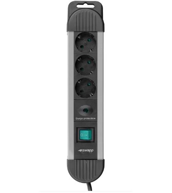 S-link SPGKS03 1.5m 3G1.5mm2 900 Joule 3Lü Akım Kor. Gri Priz Çoklayıcı