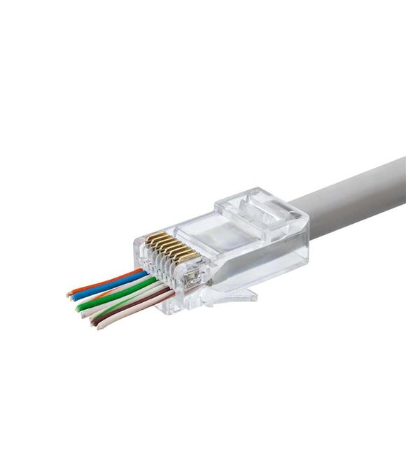 Hadron Hdx5030 100lü Cat6 Konnektör Ez Rj45 Paket Şeffaf Yeni Nesil Delikli