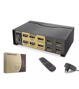 Hadron Hdx1376 2+2 Usb Port  Hdmi Kvm Switch Dual Monitör 2+2 Hdmi  Kablolu Siyah