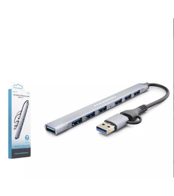 Hadron Hdx7857 Usb + Type-C Hub 7In1 1-Usb3.0 6-Usb2.0 Gri