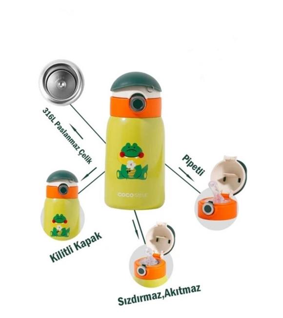 Vagonlife Cocosmile CS-8103 470ml Cüzdanlı Kılıflı Pipetli Çelik Termos