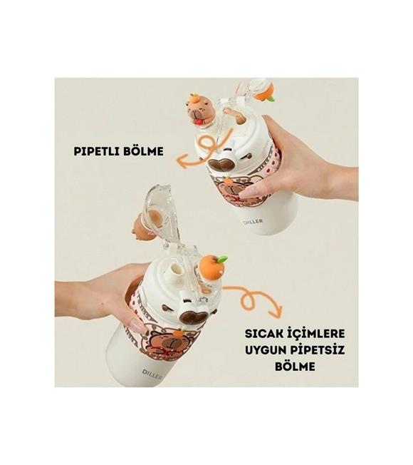 Vagonlife Diller D9285 520ml Çift Kullanım Askılı Pipetli Çelik Matara