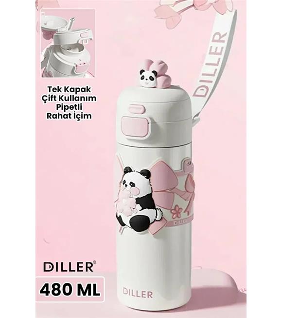 Vagonlife Diller D9317 480ml Çift Kullanım Pipetli Çelik Matara