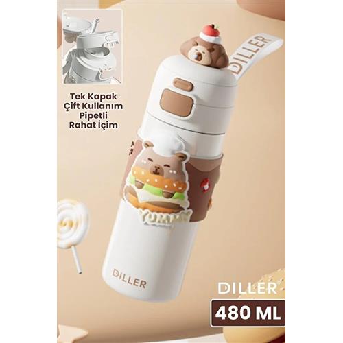 Vagonlife Diller D9351 480ml Çift Kullanım Pipetli Çelik Matara Okula Dönüş Kampanyası Mataralar