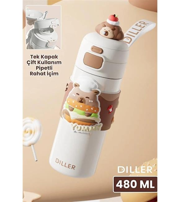 Vagonlife Diller D9351 480ml Çift Kullanım Pipetli Çelik Matara