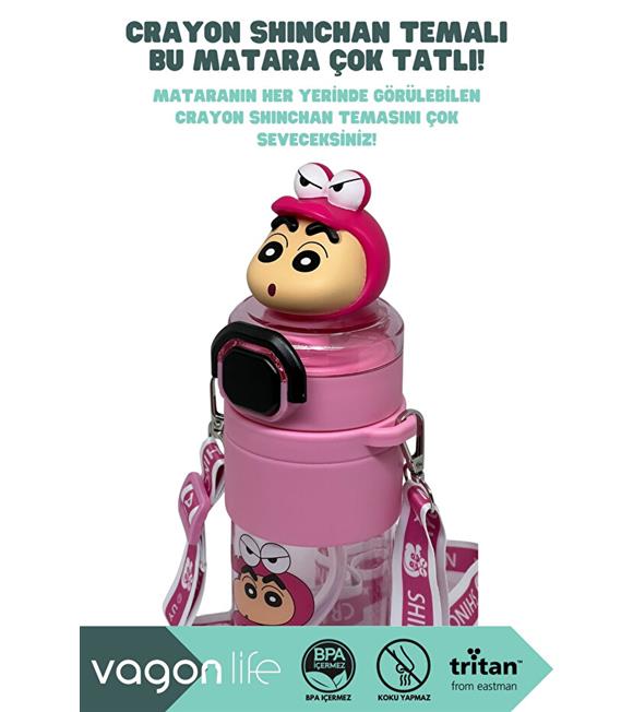 Vagonlife VGN10016 650ml Askılı Pipetli Pembe Tritan Matara