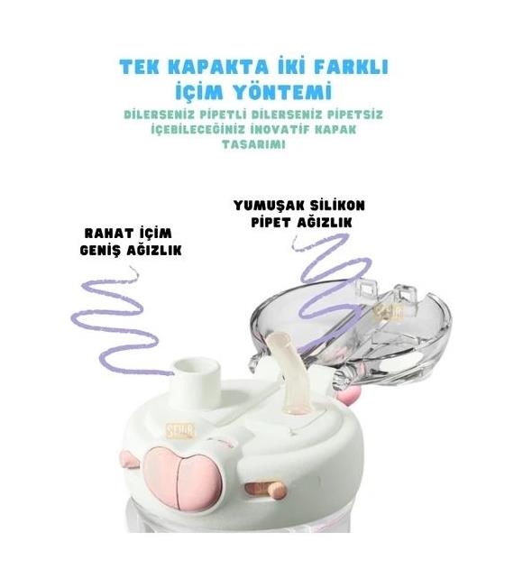 Vagonlife Diller D2518 580ml Çift Kullanım Askılı Pipetli Tritan Matara