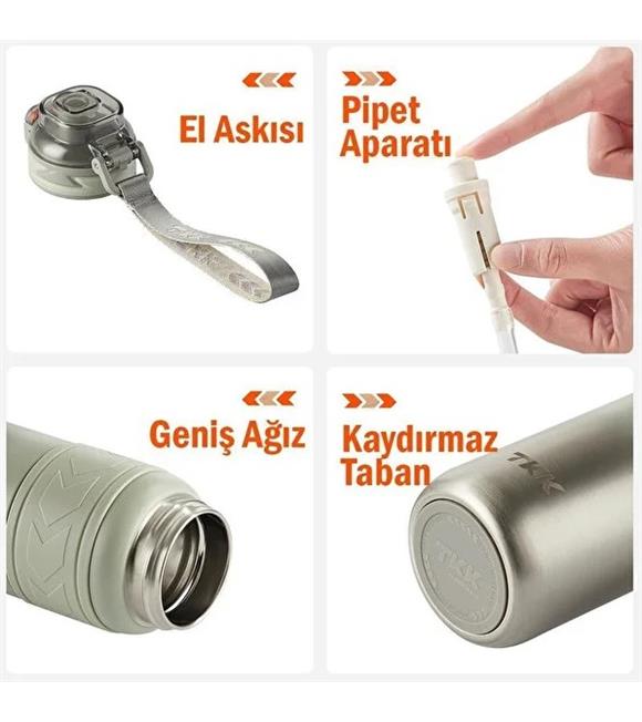 Vagonlife Tkk T2022 500ml Süzgeçli Pipetli Siyah Çelik Matara