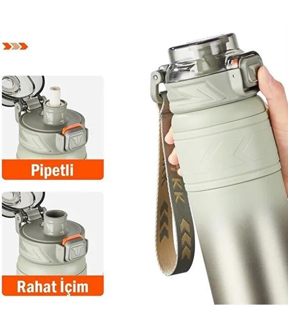 Vagonlife Tkk T2022 500ml Süzgeçli Pipetli Siyah Çelik Matara