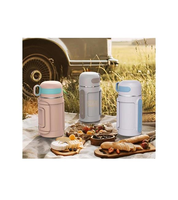 Vagonlife Tkk T2011 1000ml Askılı Bardaklı Beyaz Çelik Matara