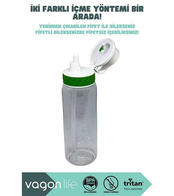 Vagonlife VGN047 800ml Pipetli Yeşil Tritan Matara