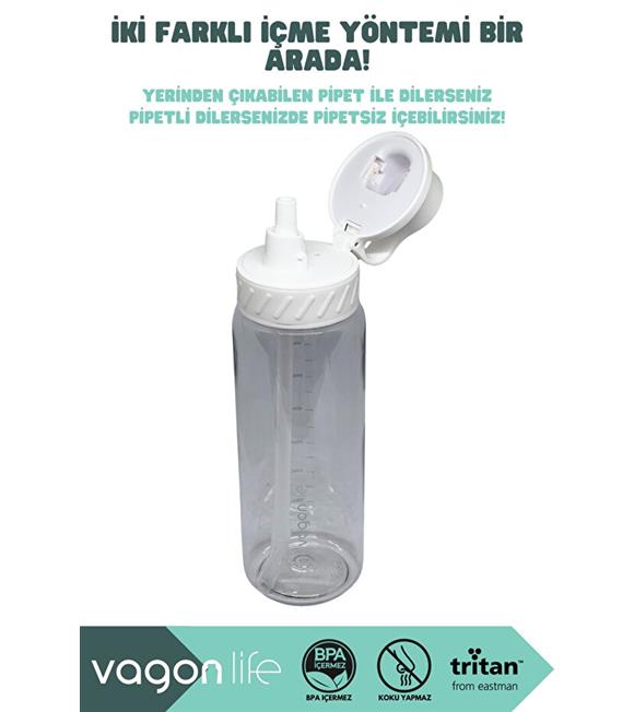 Vagonlife VGN047 800ml Pipetli Beyaz Tritan Matara