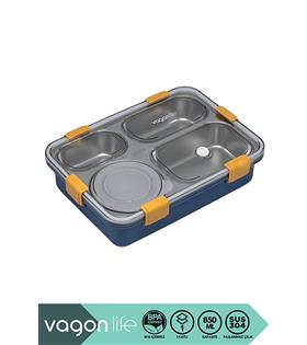 Vagonlife BL50433-1 850ml 4 Bölmeli Mavi Çelik Saklama Kabı