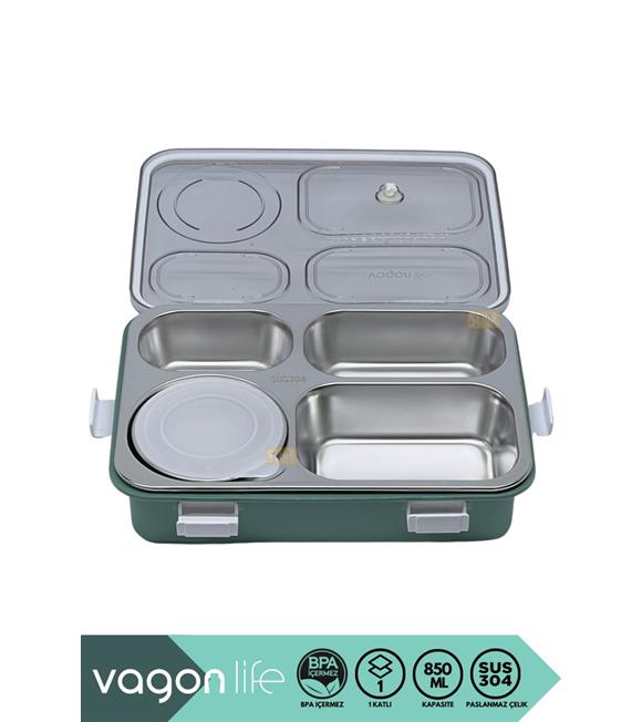 Vagonlife BL50433-1 850ml 4 Bölmeli Yeşil Çelik Saklama Kabı