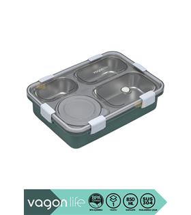 Vagonlife BL50433-1 850ml 4 Bölmeli Yeşil Çelik Saklama Kabı