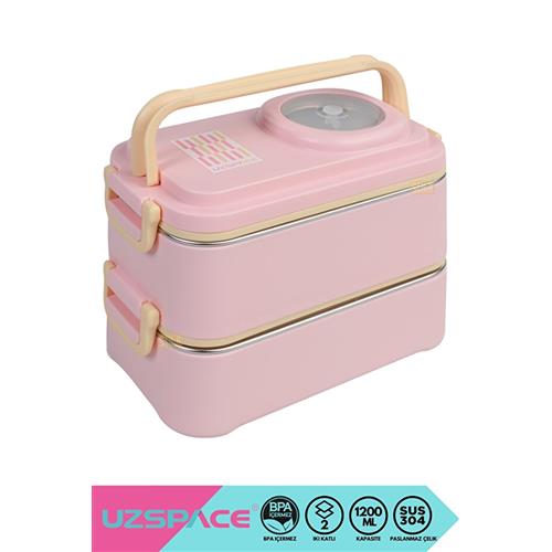 Vagonlife 8023 1200ml 2 Katlı 4 Bölmeli Pembe Çelik Saklama Kabı Okula Dönüş Kampanyası Saklama Kapları