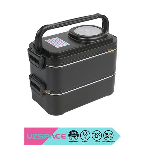 Vagonlife 8023 1200ml 2 Katlı 4 Bölmeli Siyah Çelik Saklama Kabı Okula Dönüş Kampanyası Saklama Kapları