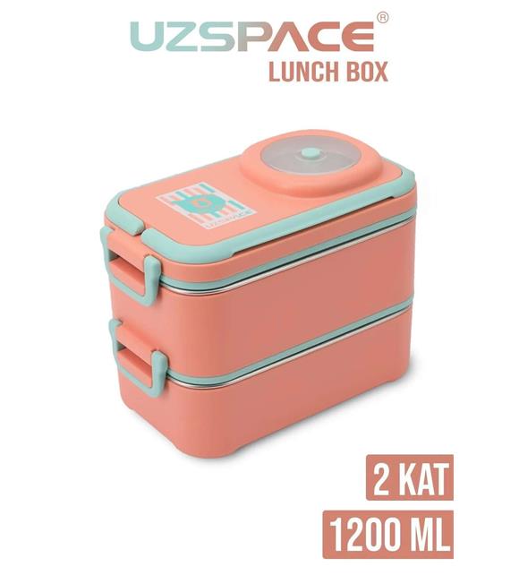 Vagonlife 8023 1200ml 2 Katlı 4 Bölmeli Mercan Çelik Saklama Kabı