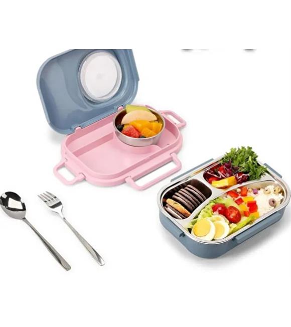 Vagonlife 8021 600ml 3 Bölmeli Krem Rengi Çelik Saklama Kabı