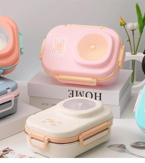 Vagonlife 8021 600ml 3 Bölmeli Pembe Çelik Saklama Kabı