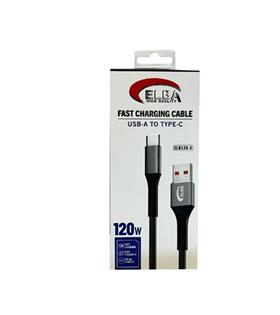 Elba Elb120-3 120w   USBC Type-c To Usb 1Mt Siyah Örgülü  Şarj Kablosu ( Data Veri )